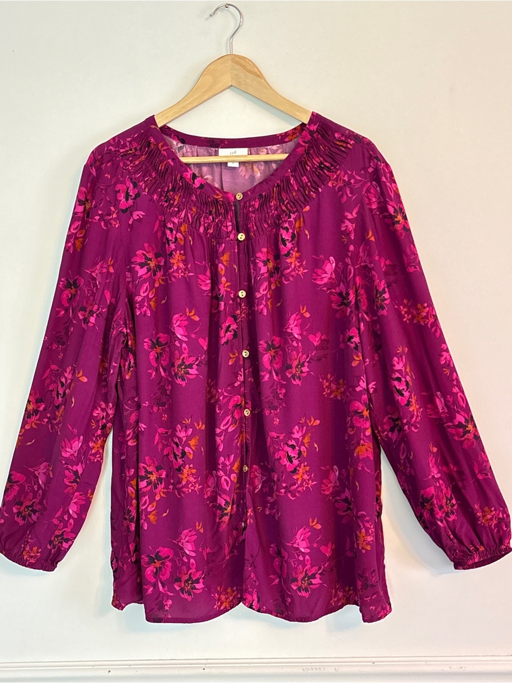 J Jill Women's Floral Top Gold Buttons Blouse Shirt Size 2X Feminine Casual *A13